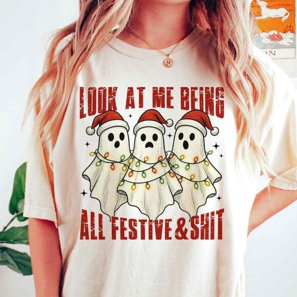 Tops - Funny Christmas Shirt, Halloween Ghost Tee, Trendy Holiday Shirt